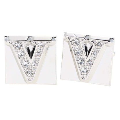 Vittorio Vico Rhinestone Initial Cufflinks in Gift Box - Suits You Sir - Silver - V