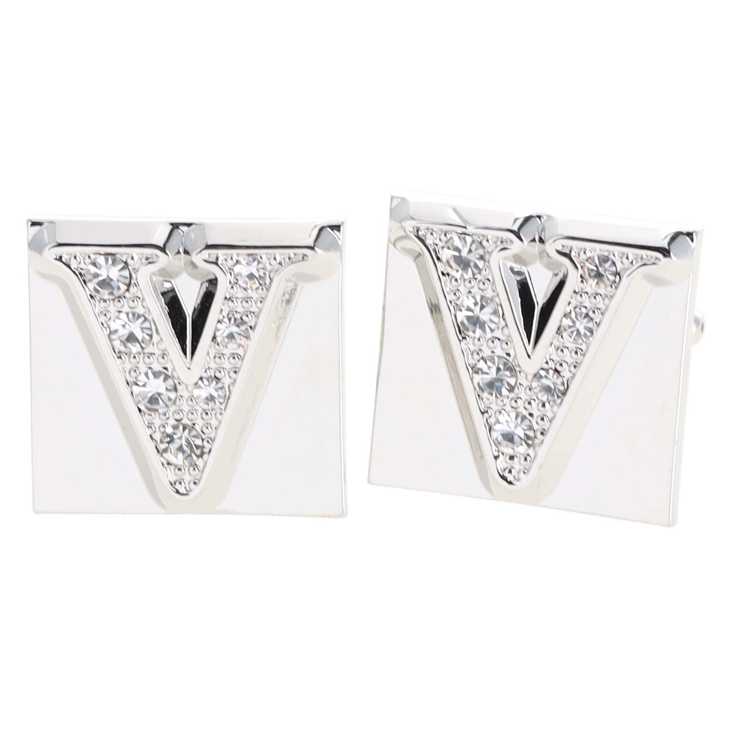 Vittorio Vico Rhinestone Initial Cufflinks in Gift Box - Suits You Sir - Silver - V