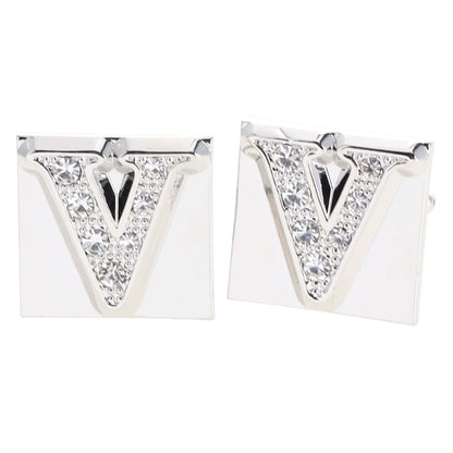 Vittorio Vico Rhinestone Initial Cufflinks in Gift Box - Suits You Sir - Silver - V