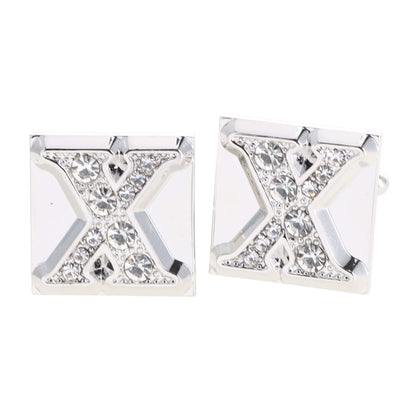 Vittorio Vico Rhinestone Initial Cufflinks in Gift Box - Suits You Sir - Silver - X