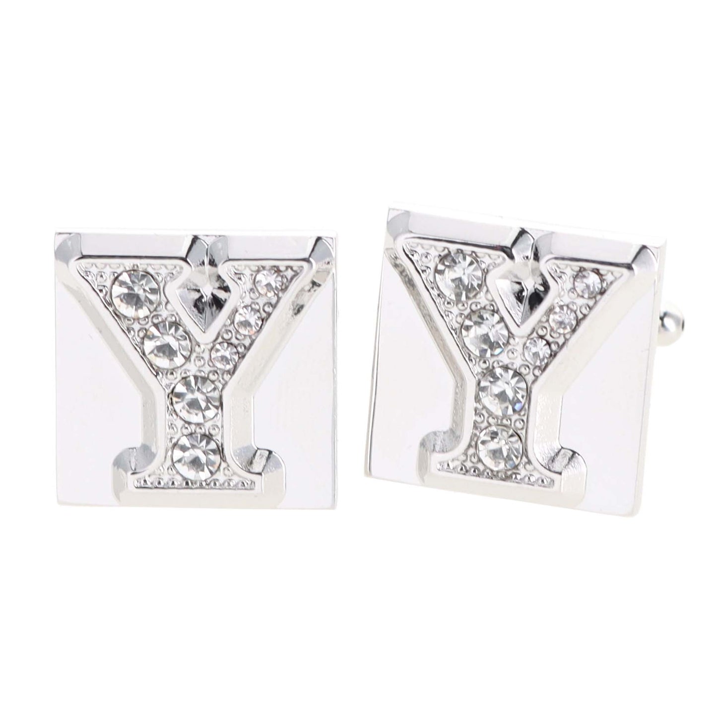 Vittorio Vico Rhinestone Initial Cufflinks in Gift Box - Suits You Sir - Silver - Y