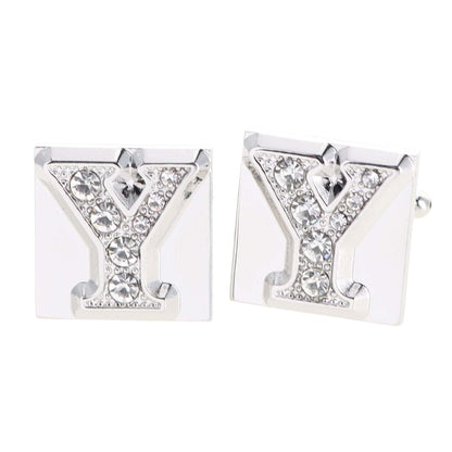 Vittorio Vico Rhinestone Initial Cufflinks in Gift Box - Suits You Sir - Silver - Y
