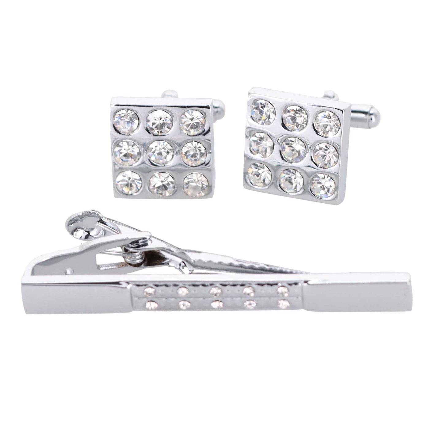 Vittorio Vico Silver Rhinestone Cufflink & Tie Bar Set in Gift Box - Suits You Sir - CR - 026 - 