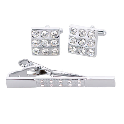 Vittorio Vico Silver Rhinestone Cufflink & Tie Bar Set in Gift Box - Suits You Sir - CR - 026 - 