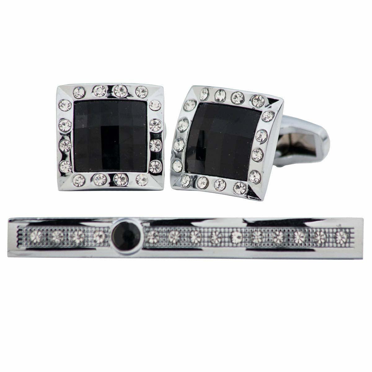 Vittorio Vico Silver Rhinestone Cufflink & Tie Bar Set in Gift Box - Suits You Sir - CR - 027 - 