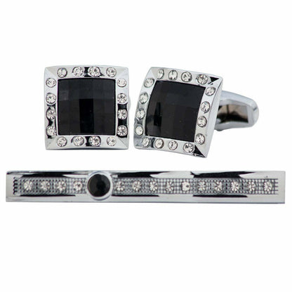 Vittorio Vico Silver Rhinestone Cufflink & Tie Bar Set in Gift Box - Suits You Sir - CR - 027 - 