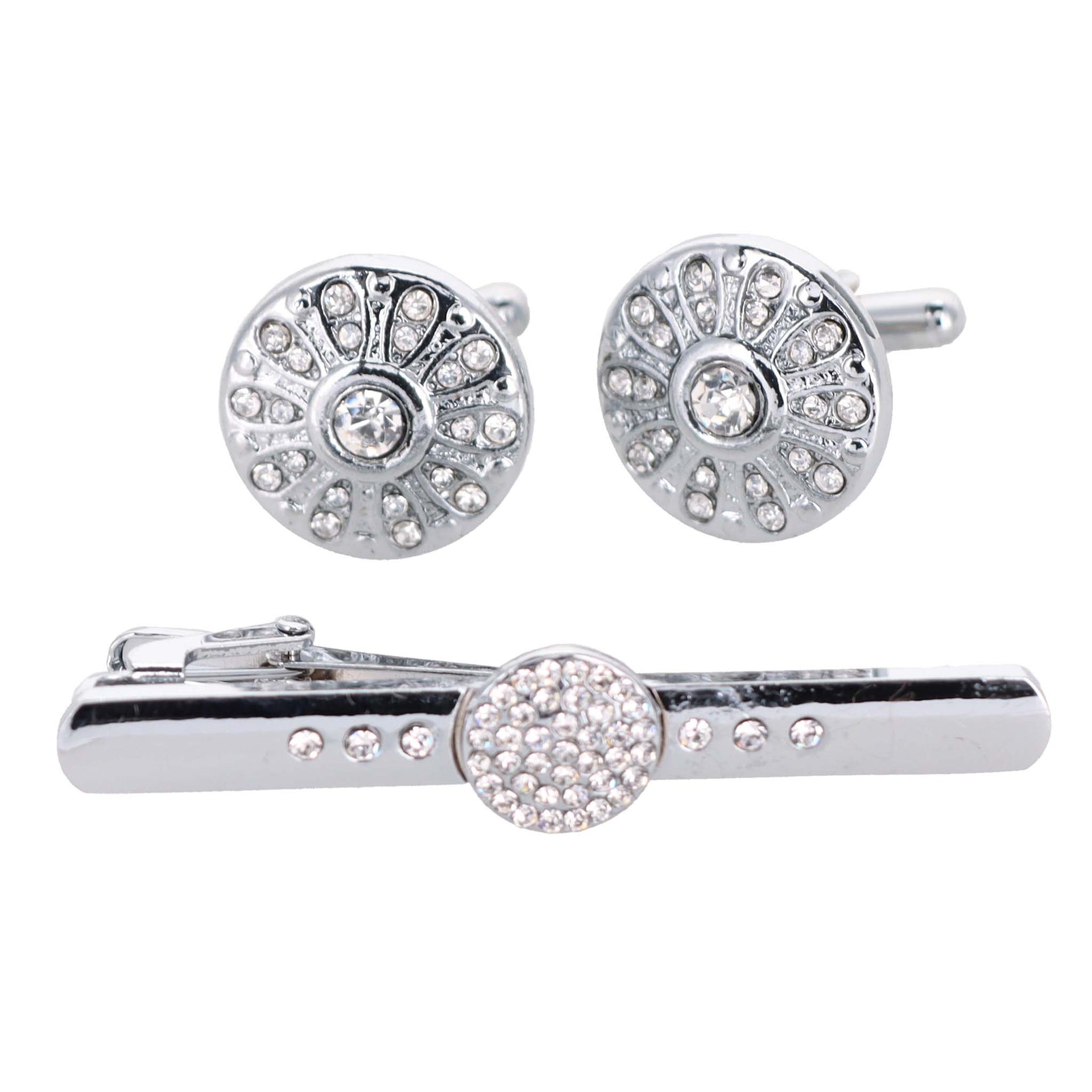 Vittorio Vico Silver Rhinestone Cufflink & Tie Bar Set in Gift Box - Suits You Sir - CR - 028 - 