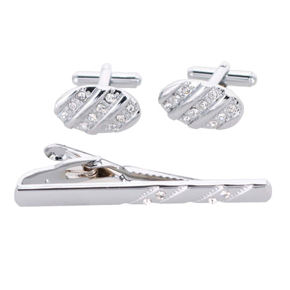 Vittorio Vico Silver Rhinestone Cufflink & Tie Bar Set in Gift Box - Suits You Sir - CR - 031 - 