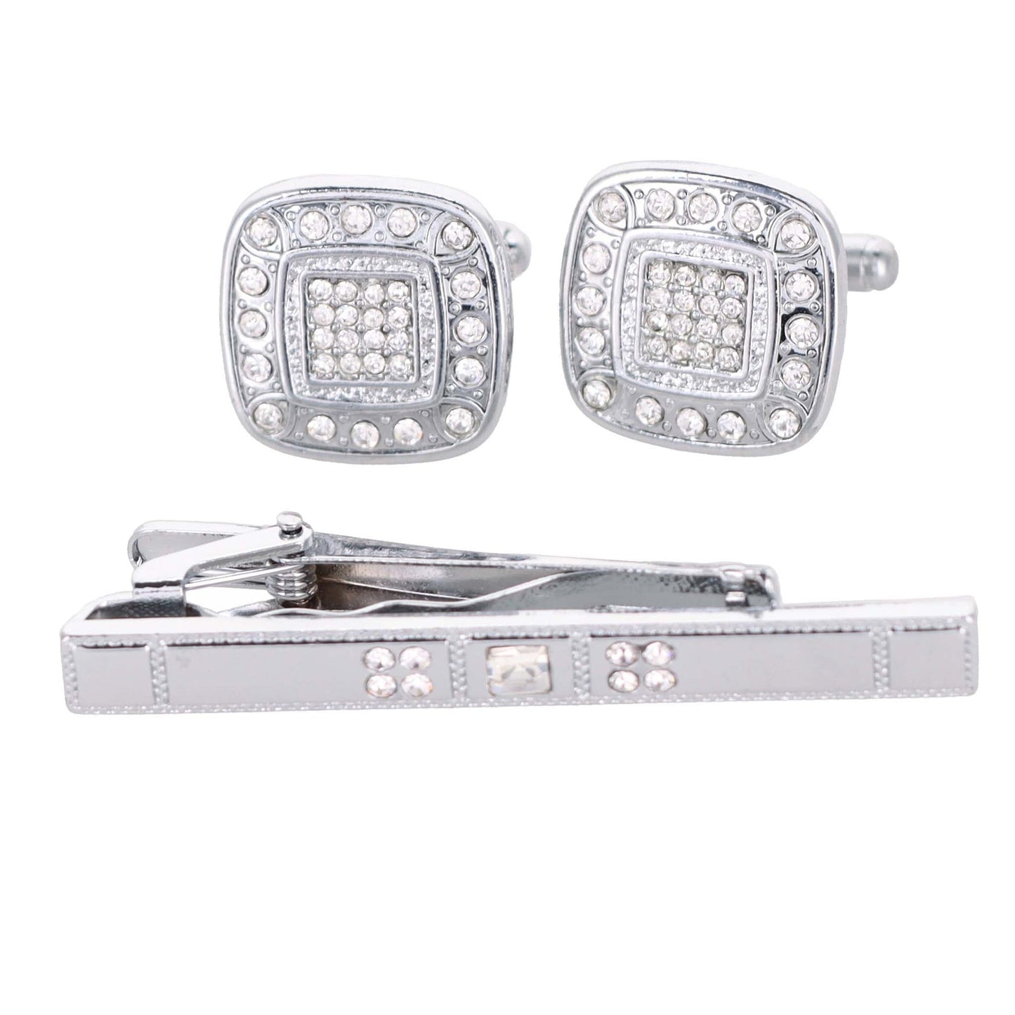 Vittorio Vico Silver Rhinestone Cufflink & Tie Bar Set in Gift Box - Suits You Sir - CR - 033 - 