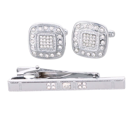Vittorio Vico Silver Rhinestone Cufflink & Tie Bar Set in Gift Box - Suits You Sir - CR - 033 - 