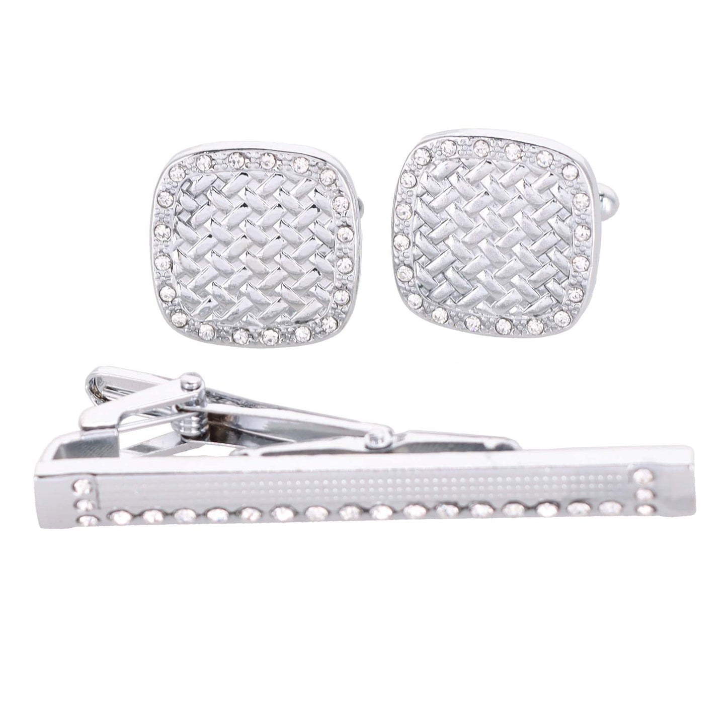 Vittorio Vico Silver Rhinestone Cufflink & Tie Bar Set in Gift Box - Suits You Sir - CR - 034 - 