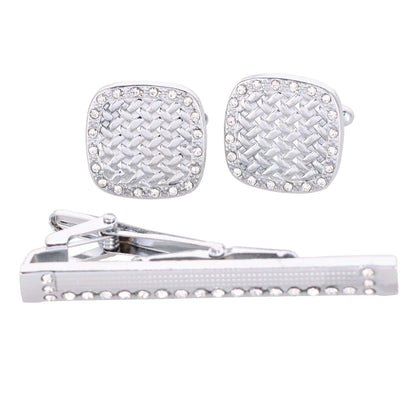 Vittorio Vico Silver Rhinestone Cufflink & Tie Bar Set in Gift Box - Suits You Sir - CR - 034 - 