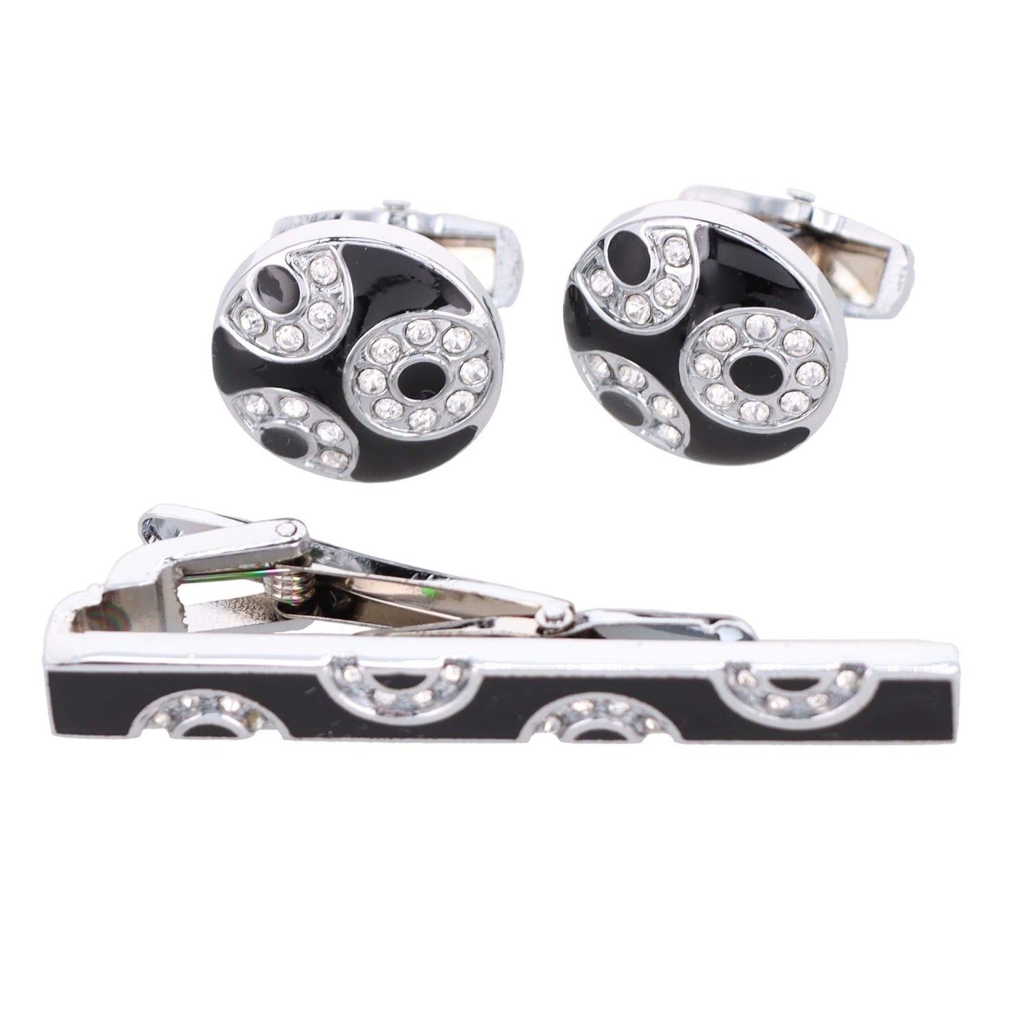 Vittorio Vico Silver Rhinestone Cufflink & Tie Bar Set in Gift Box - Suits You Sir - CR - 040 - 