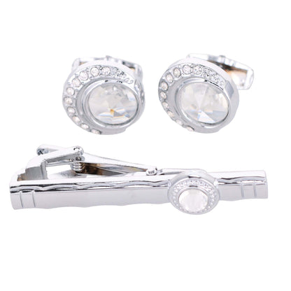 Vittorio Vico Silver Rhinestone Cufflink & Tie Bar Set in Gift Box - Suits You Sir - CR - 043 - 