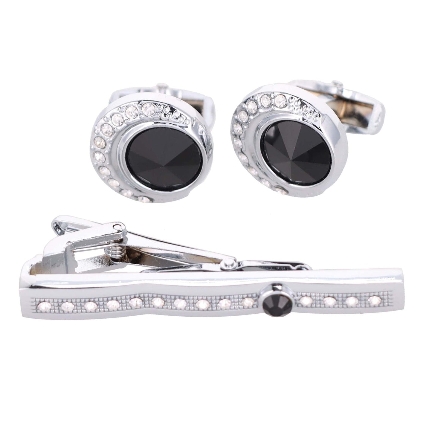 Vittorio Vico Silver Rhinestone Cufflink & Tie Bar Set in Gift Box - Suits You Sir - CR - 045 - 