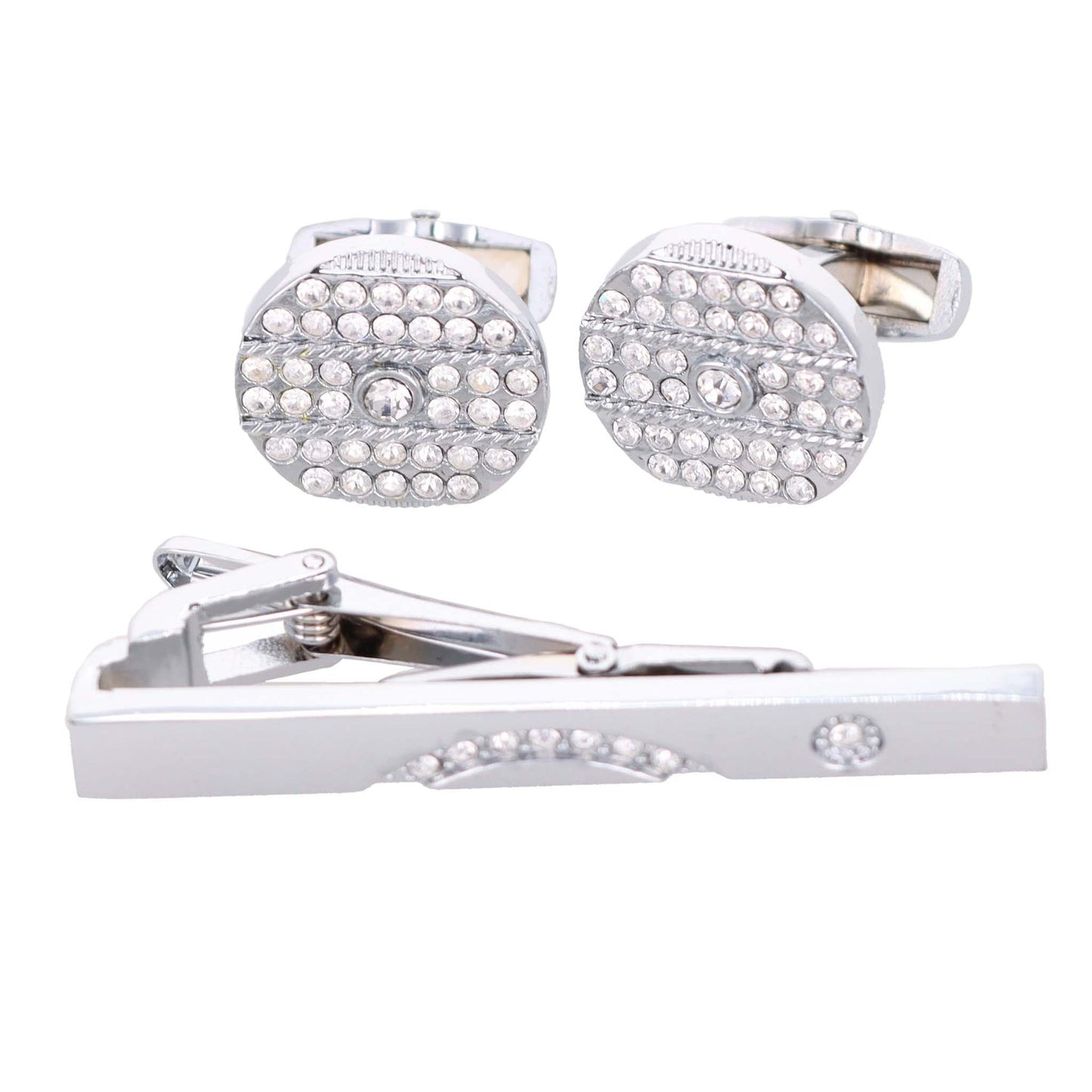 Vittorio Vico Silver Rhinestone Cufflink & Tie Bar Set in Gift Box - Suits You Sir - CR - 046 - 