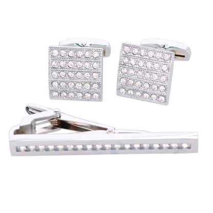 Vittorio Vico Silver Rhinestone Cufflink & Tie Bar Set in Gift Box - Suits You Sir - CR - 049 - 