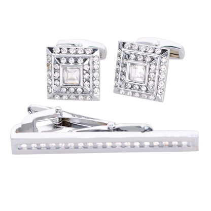 Vittorio Vico Silver Rhinestone Cufflink & Tie Bar Set in Gift Box - Suits You Sir - CR - 051 - 
