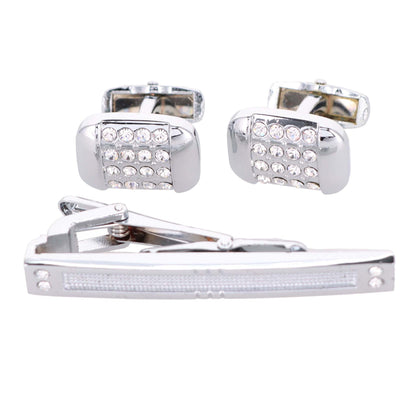 Vittorio Vico Silver Rhinestone Cufflink & Tie Bar Set in Gift Box - Suits You Sir - CR - 054 - 