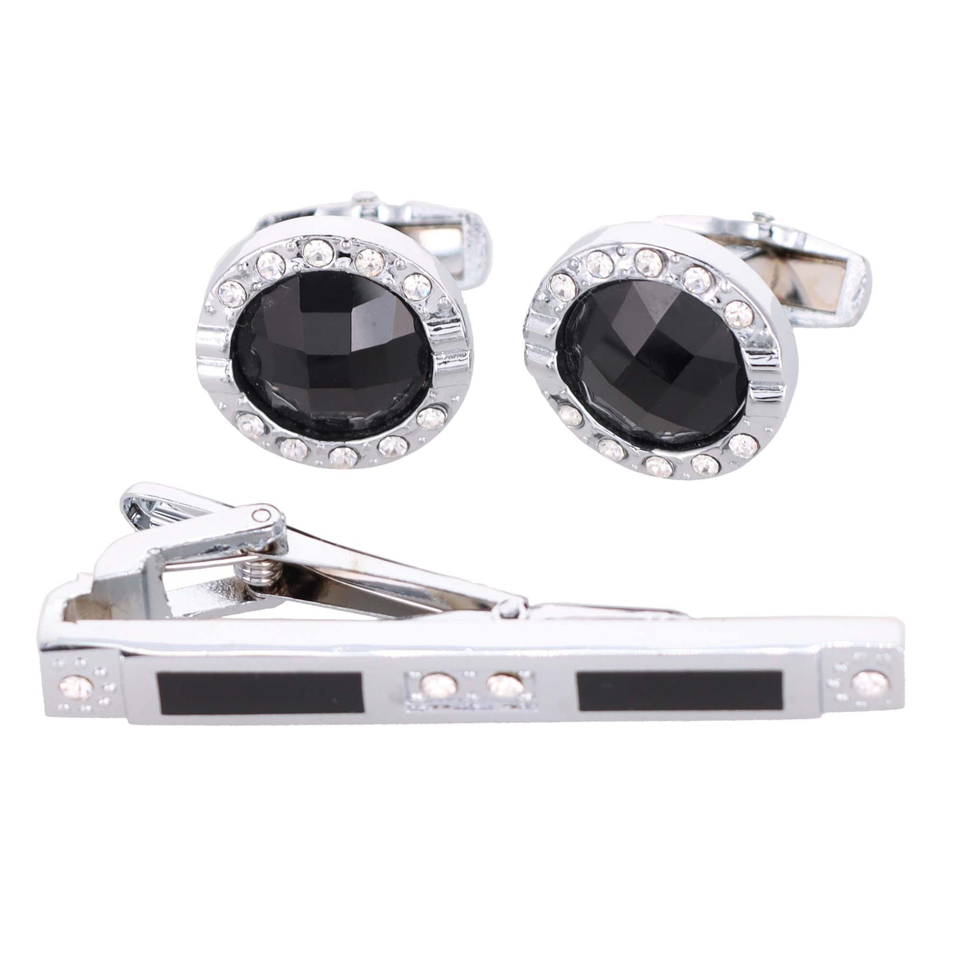 Vittorio Vico Silver Rhinestone Cufflink & Tie Bar Set in Gift Box - Suits You Sir - CR - 054 - 