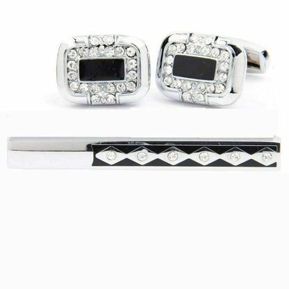 Vittorio Vico Silver Rhinestone Cufflink & Tie Bar Set in Gift Box - Suits You Sir - CR - 054 - 
