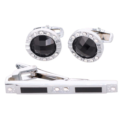 Vittorio Vico Silver Rhinestone Cufflink & Tie Bar Set in Gift Box - Suits You Sir - CR - 055 - 