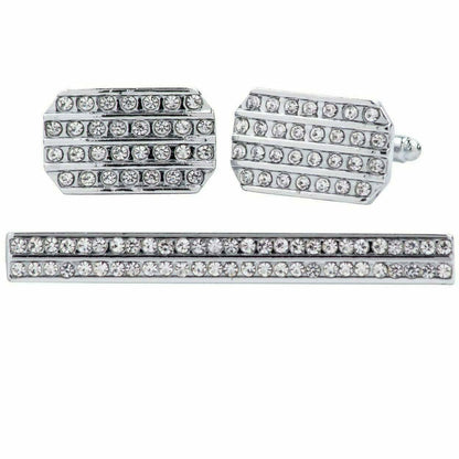 Vittorio Vico Silver Rhinestone Cufflink & Tie Bar Set in Gift Box - Suits You Sir - CR - 060 - 