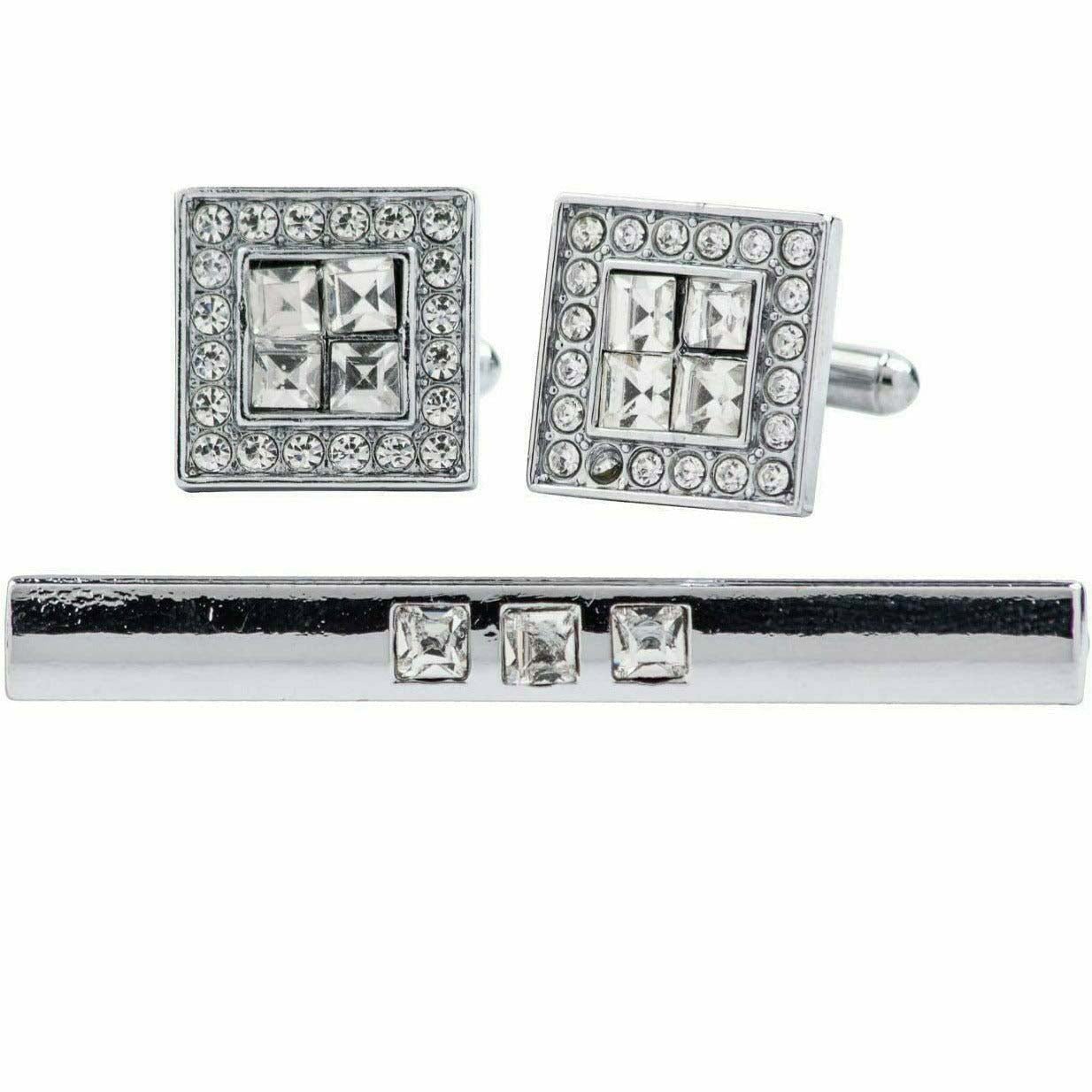 Vittorio Vico Silver Rhinestone Cufflink & Tie Bar Set in Gift Box - Suits You Sir - CR - 061 - 