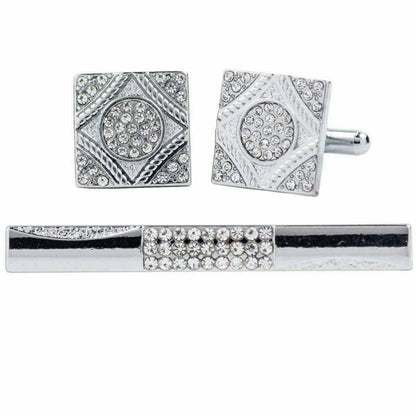 Vittorio Vico Silver Rhinestone Cufflink & Tie Bar Set in Gift Box - Suits You Sir - CR - 063 - 