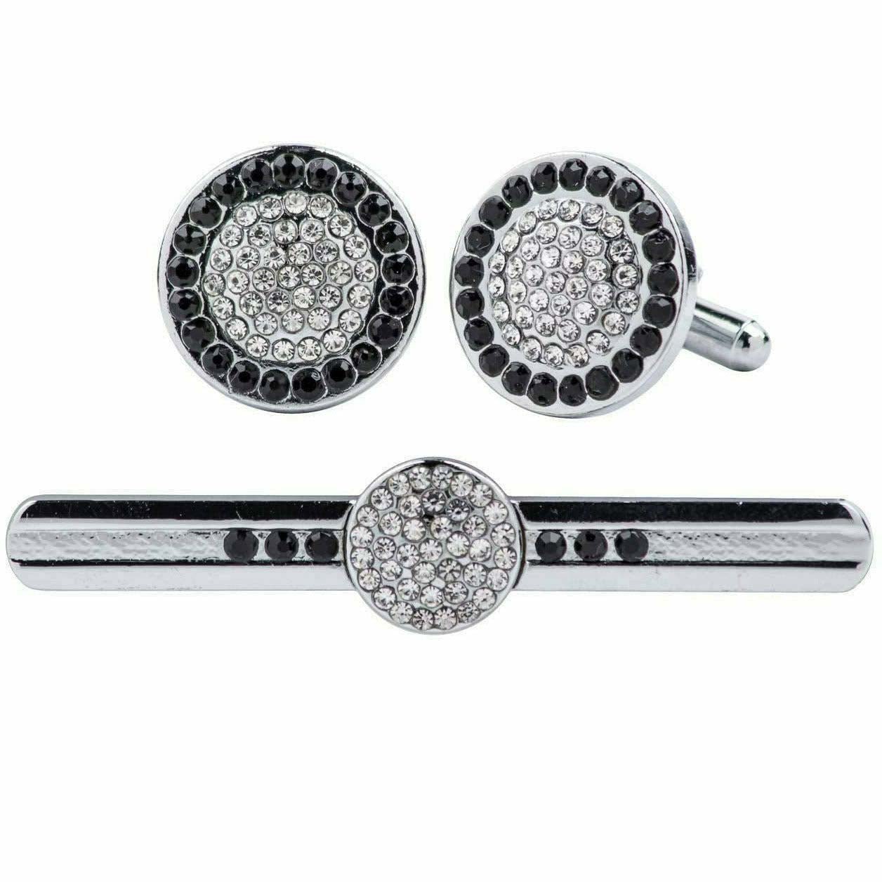 Vittorio Vico Silver Rhinestone Cufflink & Tie Bar Set in Gift Box - Suits You Sir - CR - 068 - 