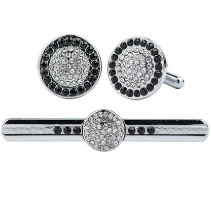 Vittorio Vico Silver Rhinestone Cufflink & Tie Bar Set in Gift Box - Suits You Sir - CR - 068 - 