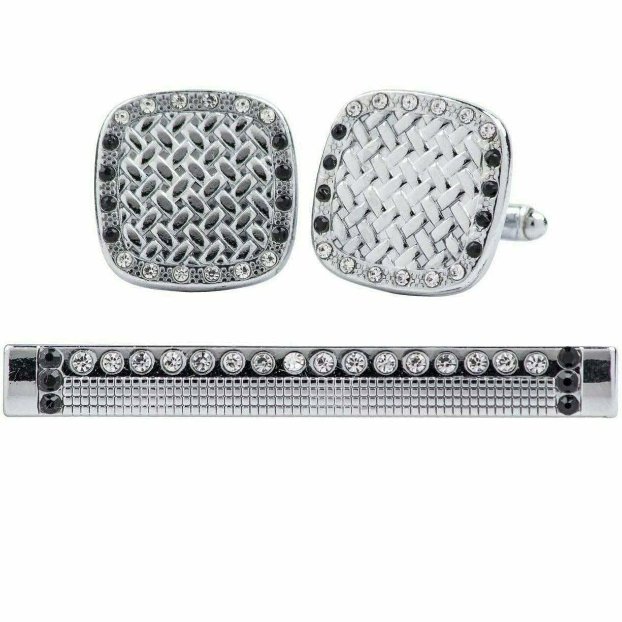 Vittorio Vico Silver Rhinestone Cufflink & Tie Bar Set in Gift Box - Suits You Sir - CR - 071 - 