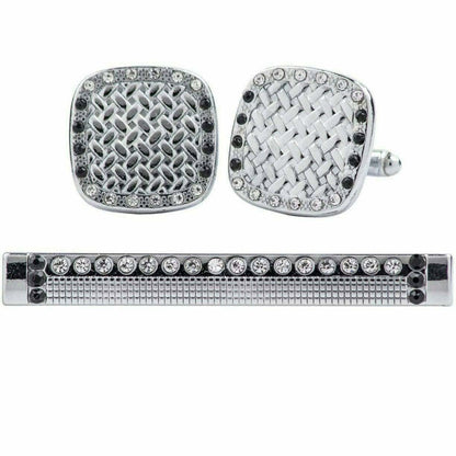 Vittorio Vico Silver Rhinestone Cufflink & Tie Bar Set in Gift Box - Suits You Sir - CR - 071 - 