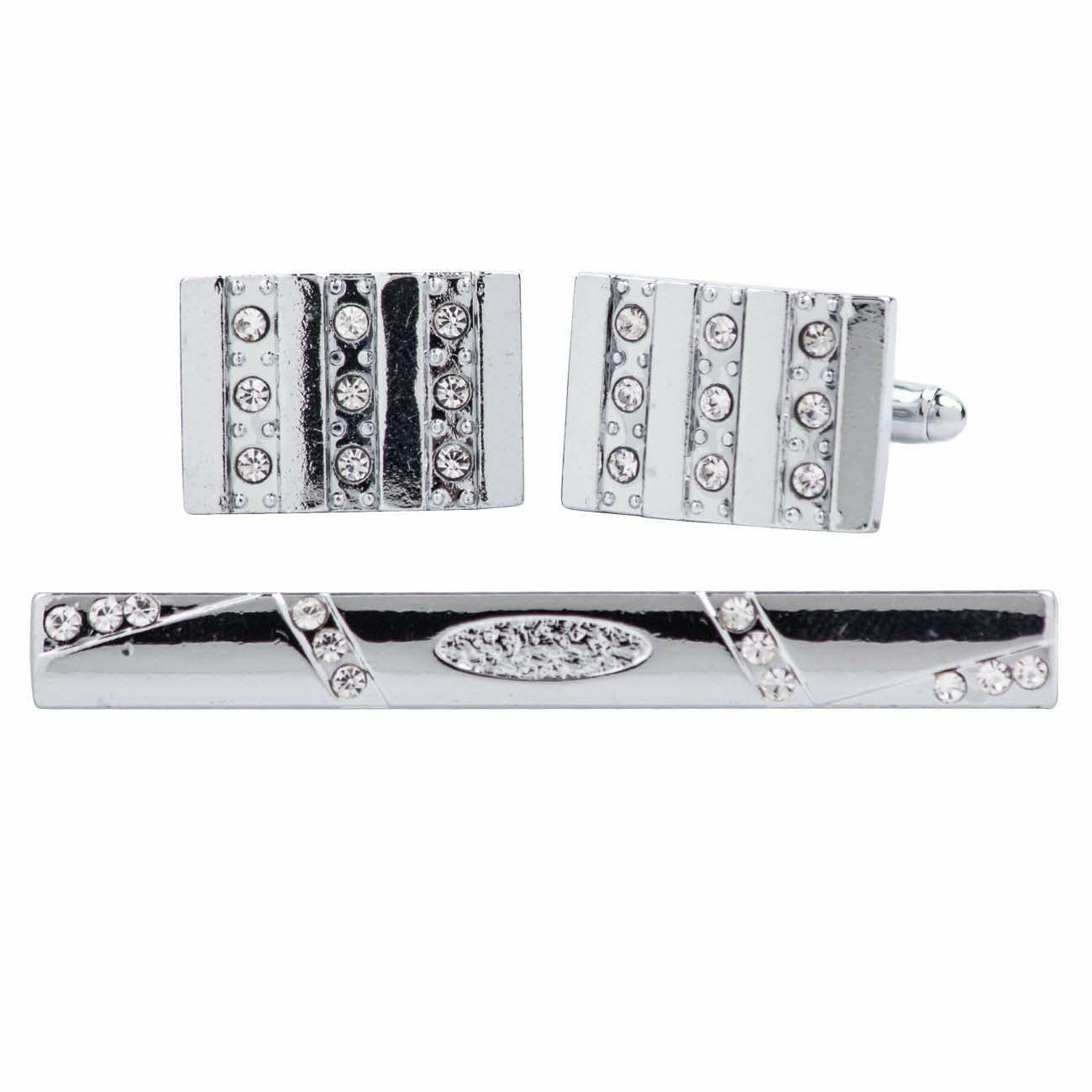 Vittorio Vico Silver Rhinestone Cufflink & Tie Bar Set in Gift Box - Suits You Sir - CR - 074 - 