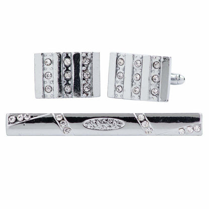 Vittorio Vico Silver Rhinestone Cufflink & Tie Bar Set in Gift Box - Suits You Sir - CR - 074 - 