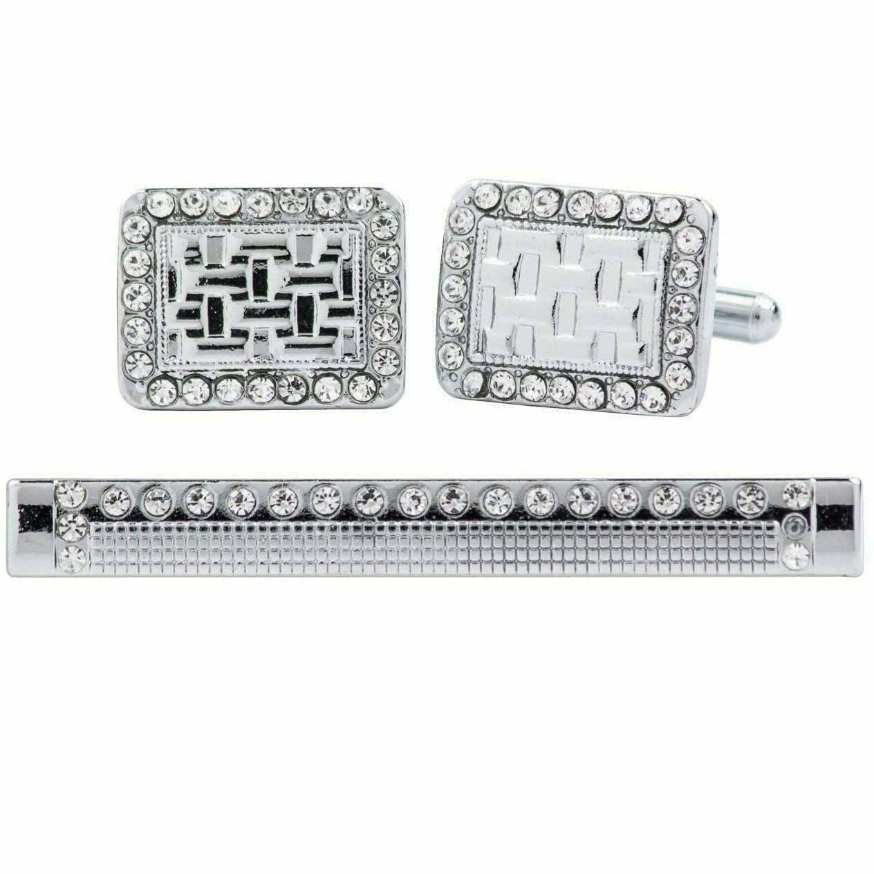 Vittorio Vico Silver Rhinestone Cufflink & Tie Bar Set in Gift Box - Suits You Sir - CR - 076 - 