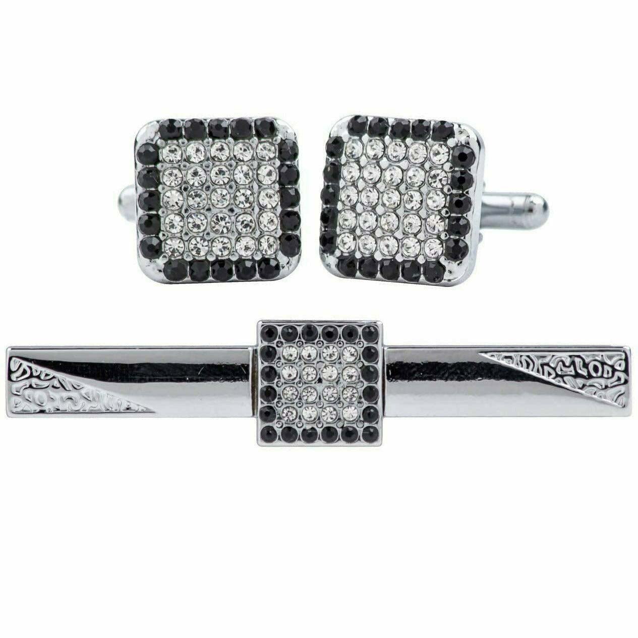 Vittorio Vico Silver Rhinestone Cufflink & Tie Bar Set in Gift Box - Suits You Sir - CR - 077 - 