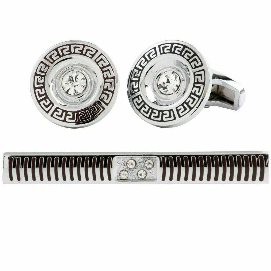 Vittorio Vico Silver Rhinestone Cufflink & Tie Bar Set in Gift Box - Suits You Sir - CR - 081 - 