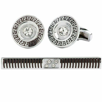 Vittorio Vico Silver Rhinestone Cufflink & Tie Bar Set in Gift Box - Suits You Sir - CR - 081 - 