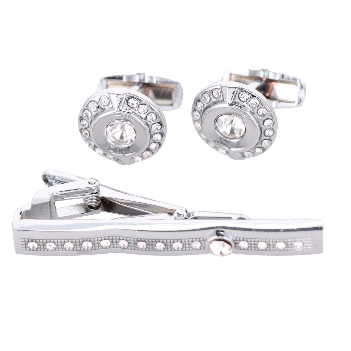Vittorio Vico Silver Rhinestone Cufflink & Tie Bar Set in Gift Box - Suits You Sir - CR - 083 - 