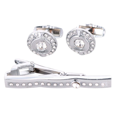 Vittorio Vico Silver Rhinestone Cufflink & Tie Bar Set in Gift Box - Suits You Sir - CR - 083 - 