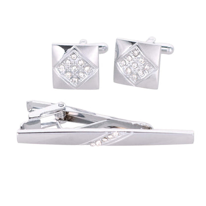 Vittorio Vico Silver Rhinestone Cufflink & Tie Bar Set in Gift Box - Suits You Sir - CR - 085 - 
