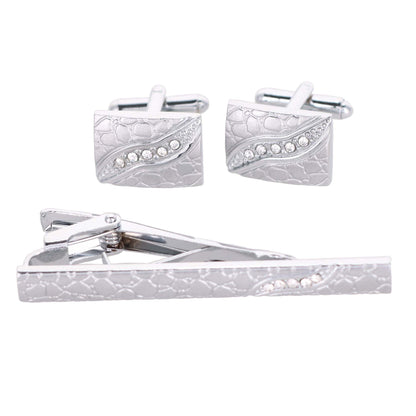Vittorio Vico Silver Rhinestone Cufflink & Tie Bar Set in Gift Box - Suits You Sir - CR - 090 - 