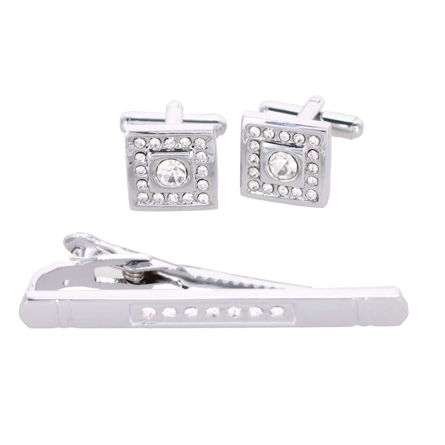 Vittorio Vico Silver Rhinestone Cufflink & Tie Bar Set in Gift Box - Suits You Sir - CR - 092 - 