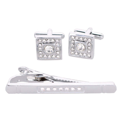 Vittorio Vico Silver Rhinestone Cufflink & Tie Bar Set in Gift Box - Suits You Sir - CR - 092 - 