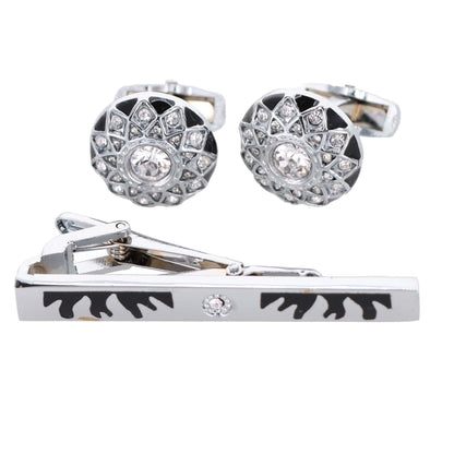 Vittorio Vico Silver Rhinestone Cufflink & Tie Bar Set in Gift Box - Suits You Sir - Silver - 