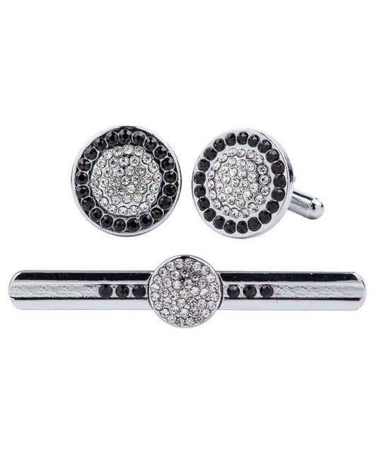Vittorio Vico Silver Rhinestone Cufflink & Tie Bar Set in Gift Box - Suits You Sir - Silver - 