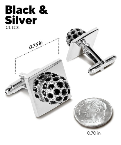 Vittorio Vico Studded Colorstone Crystal Flower Cufflinks: CL12XX Series - Suits You Sir - Black and Silver - 