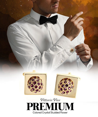 Vittorio Vico Studded Colorstone Crystal Flower Cufflinks: CL12XX Series - Suits You Sir - Purple and Gold - 