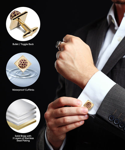 Vittorio Vico Studded Colorstone Crystal Flower Cufflinks: CL12XX Series - Suits You Sir - Purple and Gold - 